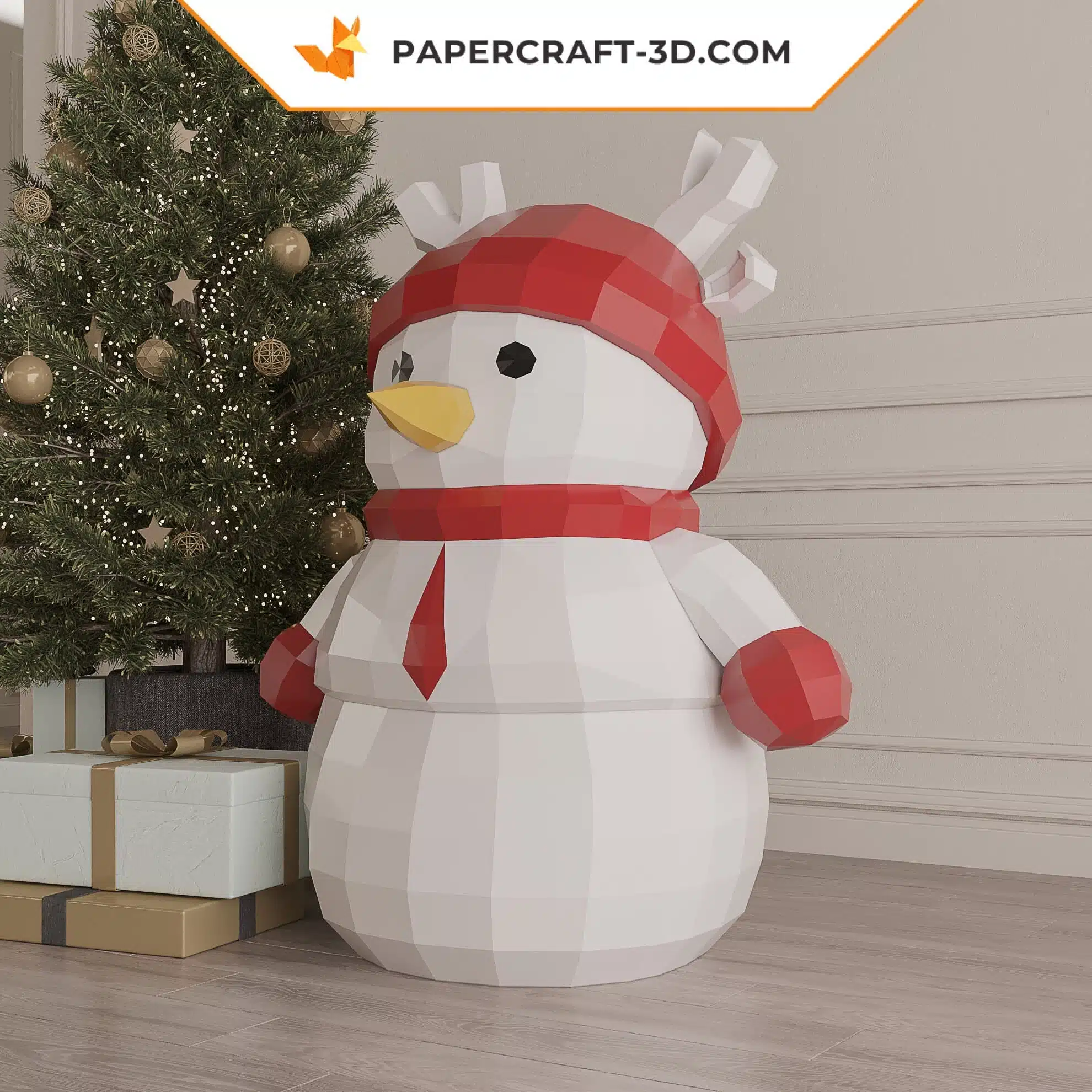 Papercraft Bonhomme de neige de Noël en origami papier 3D, vue 5