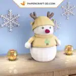 Papercraft Bonhomme de neige de Noël en origami papier 3D, vue 8