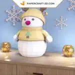 Papercraft Bonhomme de neige de Noël en origami papier 3D, vue 9