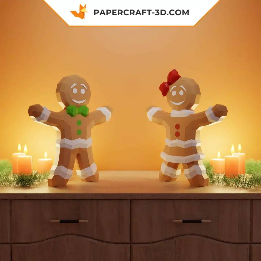 3D origami papercraft gingerbread man and woman