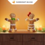 Papercraft gingerbread man and woman in 3D origami