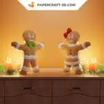 Papercraft Bonhomme et Femme en Pain d&rsquo;Épice origami papier 3D pour décoration de Noël