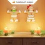 Papercraft Bonhomme et Femme en Pain d&rsquo;Épice origami papier 3D pour décoration de Noël, vue 2