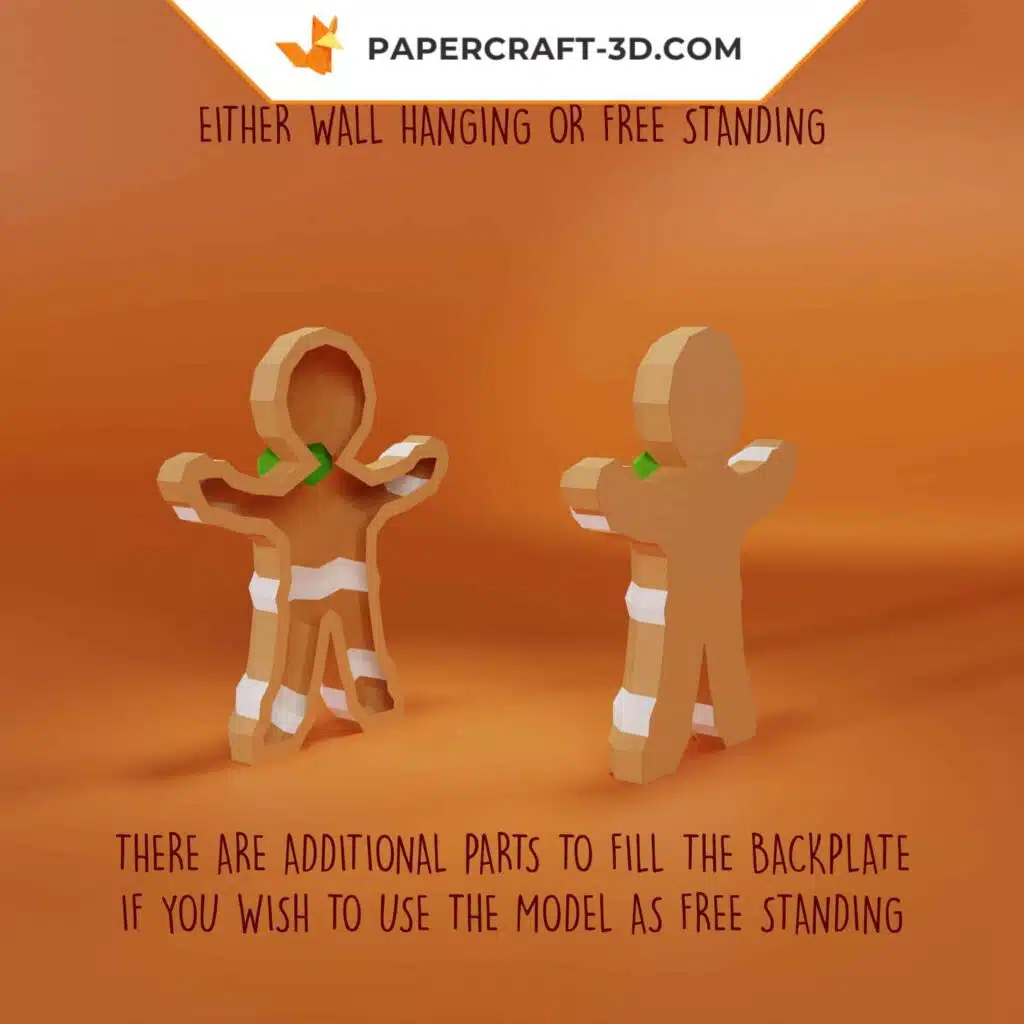 Papercraft Bonhomme et Femme en Pain d&rsquo;Épice origami papier 3D pour décoration de Noël, vue 3