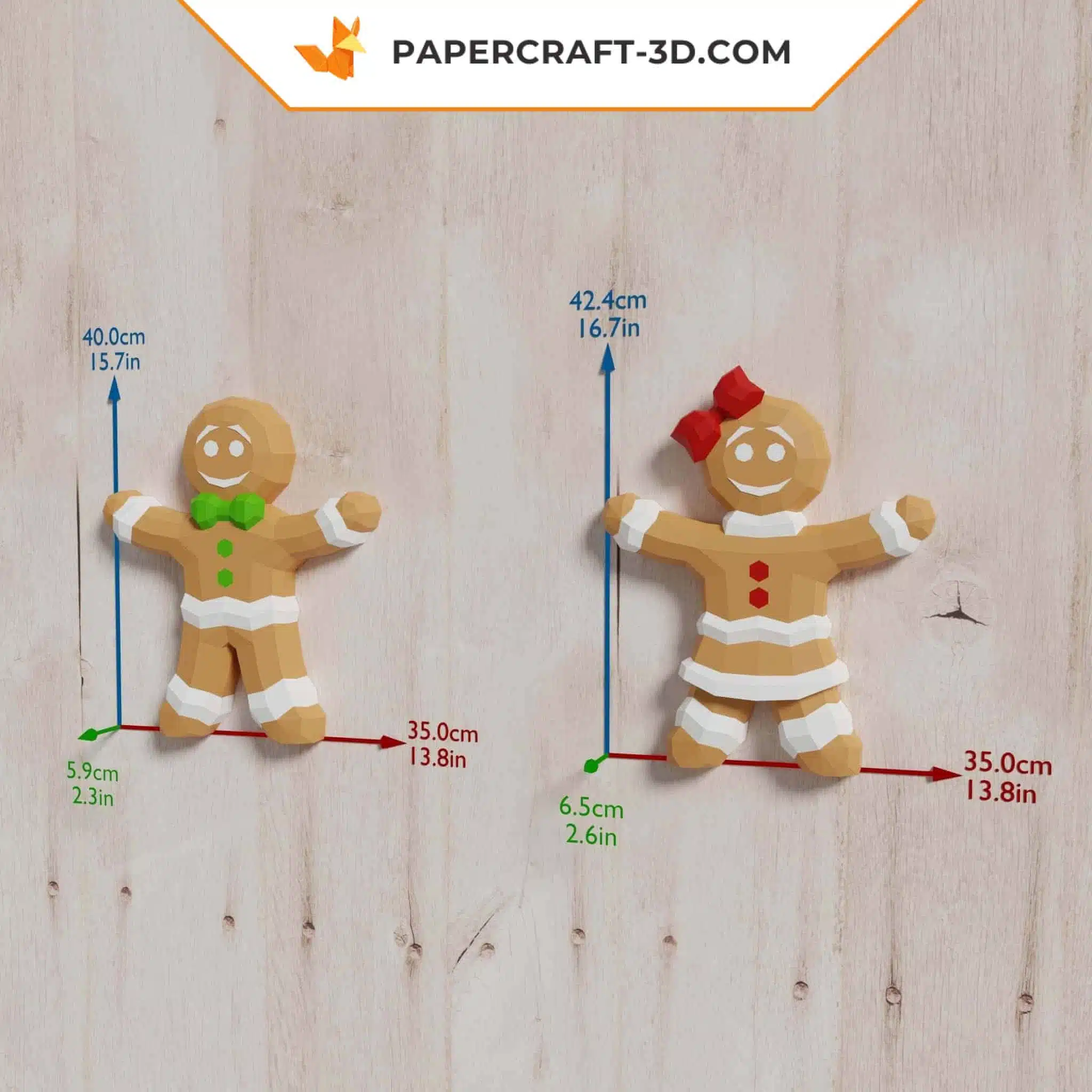 Papercraft Bonhomme et Femme en Pain d&rsquo;Épice origami papier 3D pour décoration de Noël, vue 4