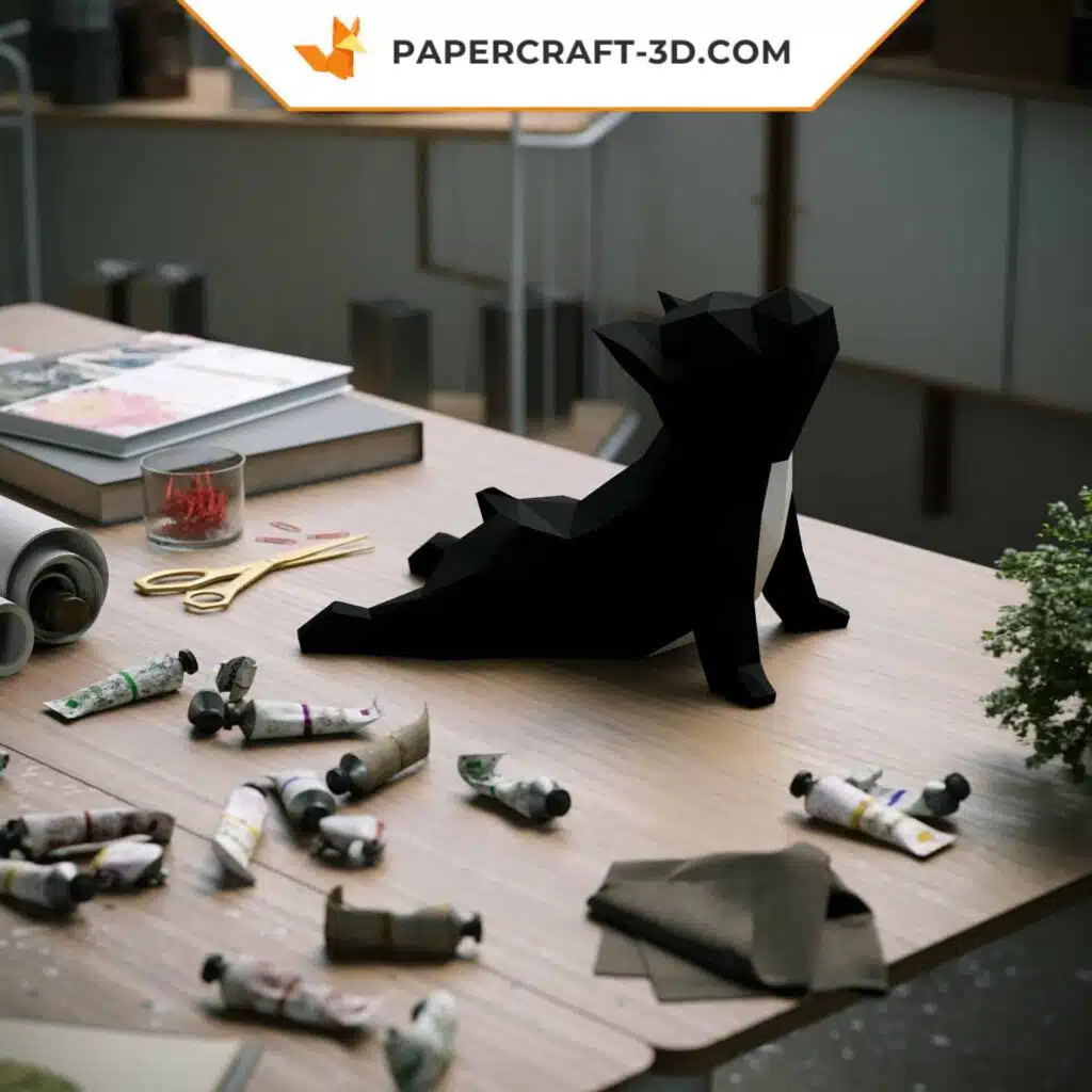 Papercraft Bouledogue Français de Yoga en origami papier 3D, weergave 2