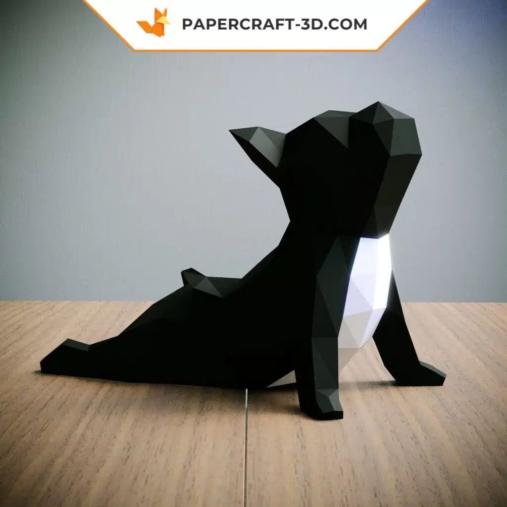 Papercraft Französische Bulldogge beim Yoga als 3D-Origami