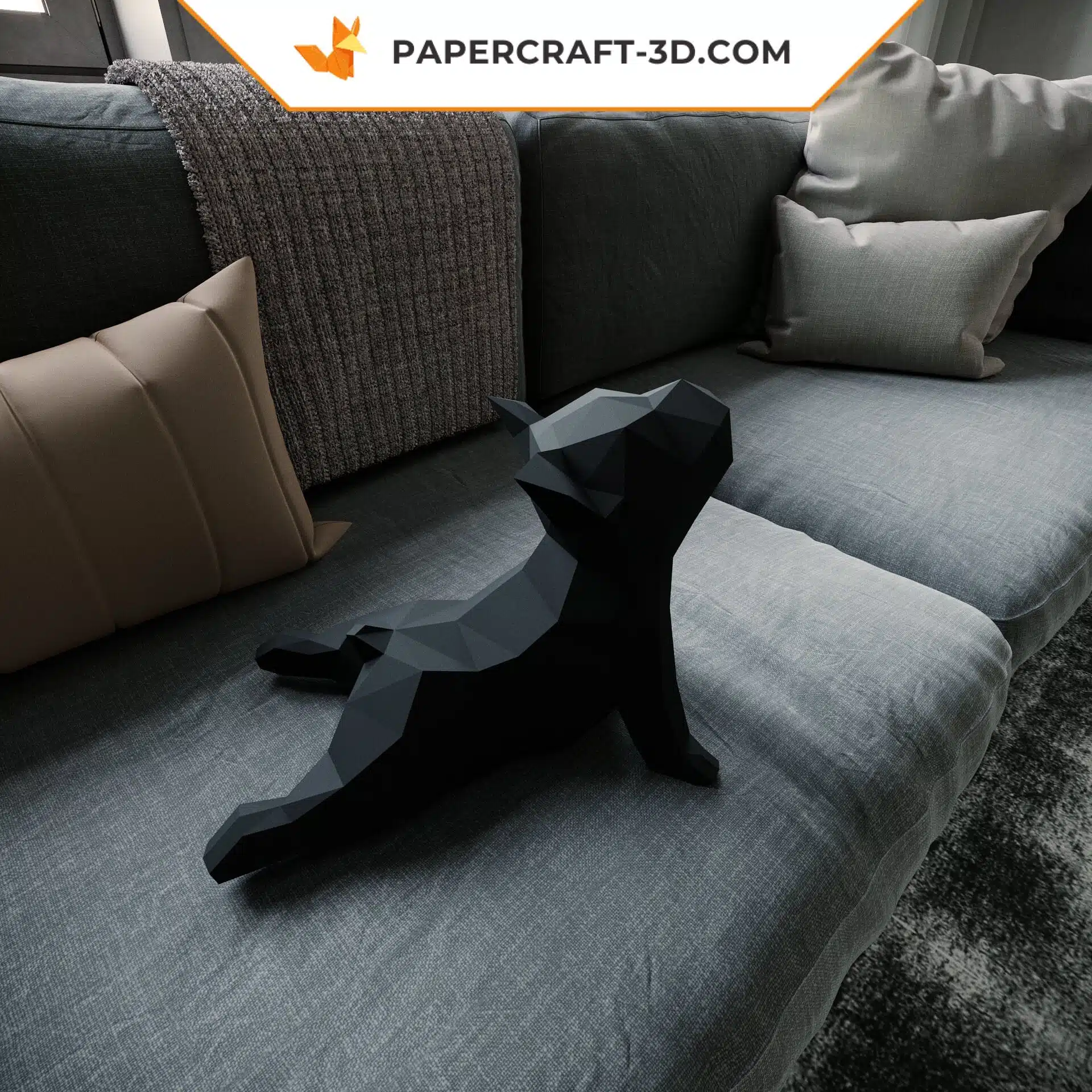 Papercraft Bouledogue Français de Yoga en origami papier 3D, weergave 5