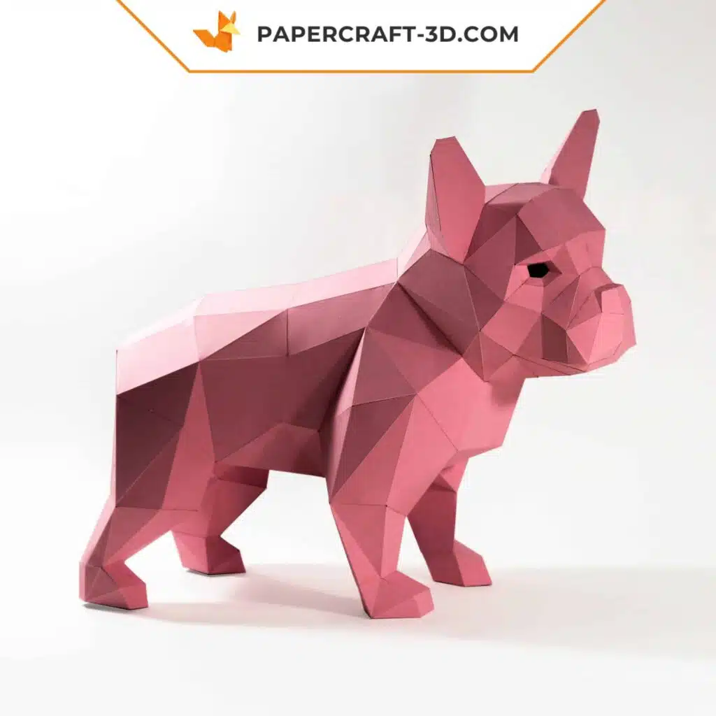 Papercraft Bouledogue français en origami papier 3D, weergave 2