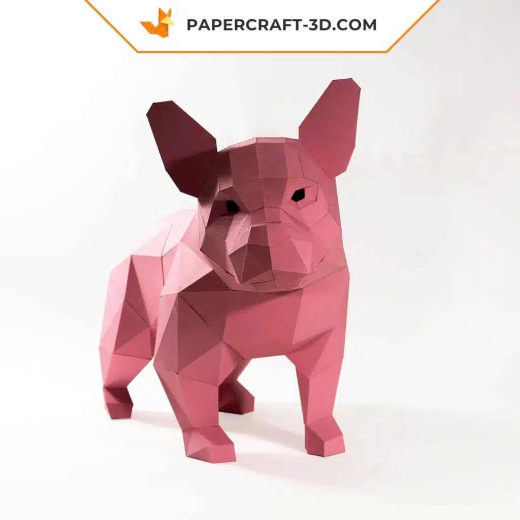 Papercraft Bouledogue français en origami papier 3D, weergave 3