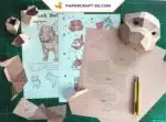 Papercraft Bouledogue français en origami papier 3D, weergave 4