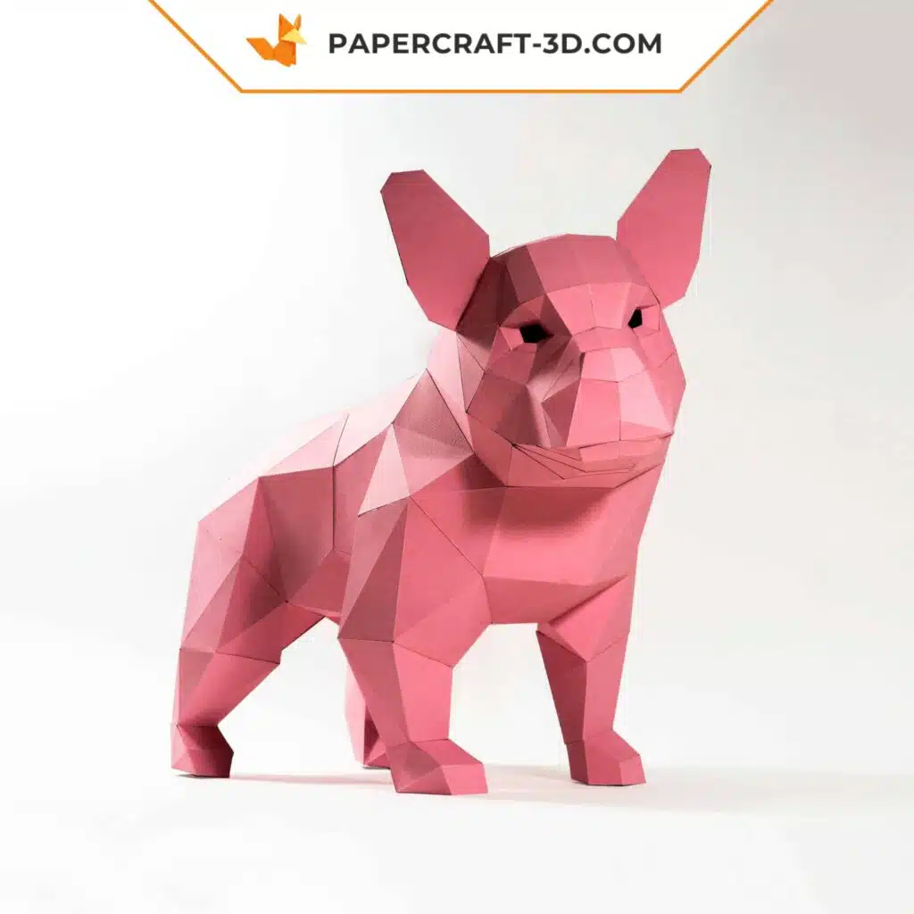 Pink French Bulldog 3D Origami Papercraft