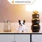 Papercraft bulldog gymnast in origami