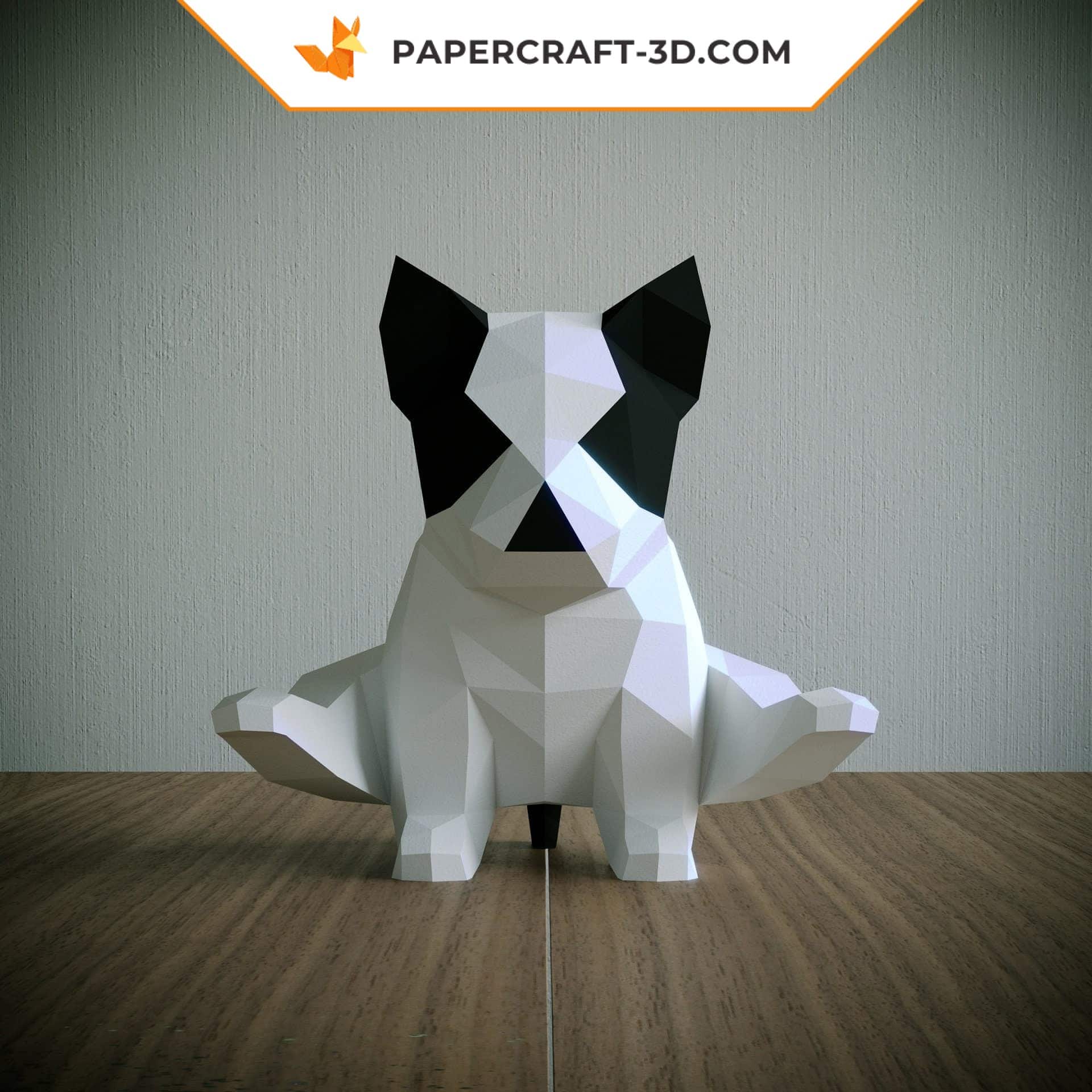 Papercraft bulldog gymnast in origami