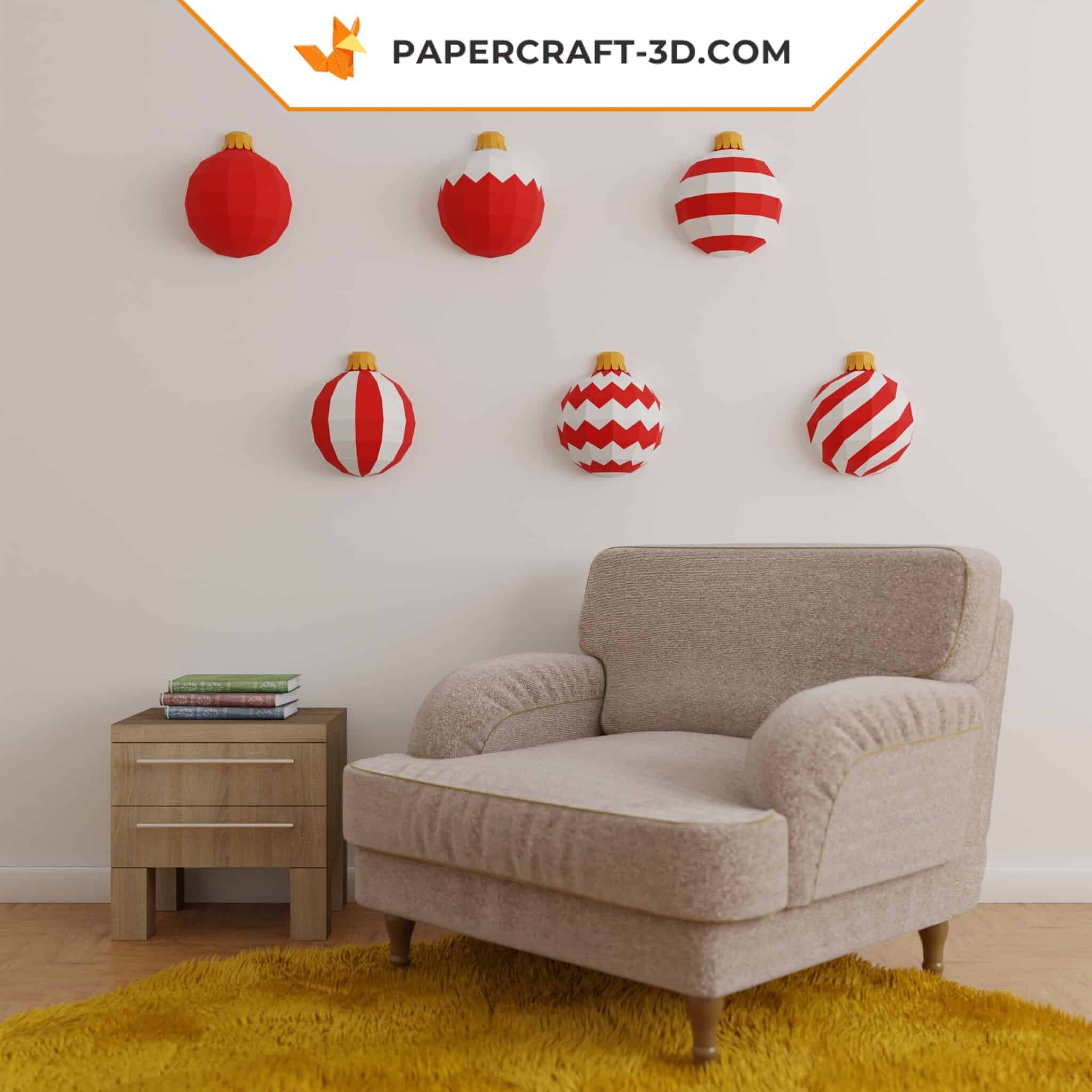 Papercraft Christmas baubles in 3D origami