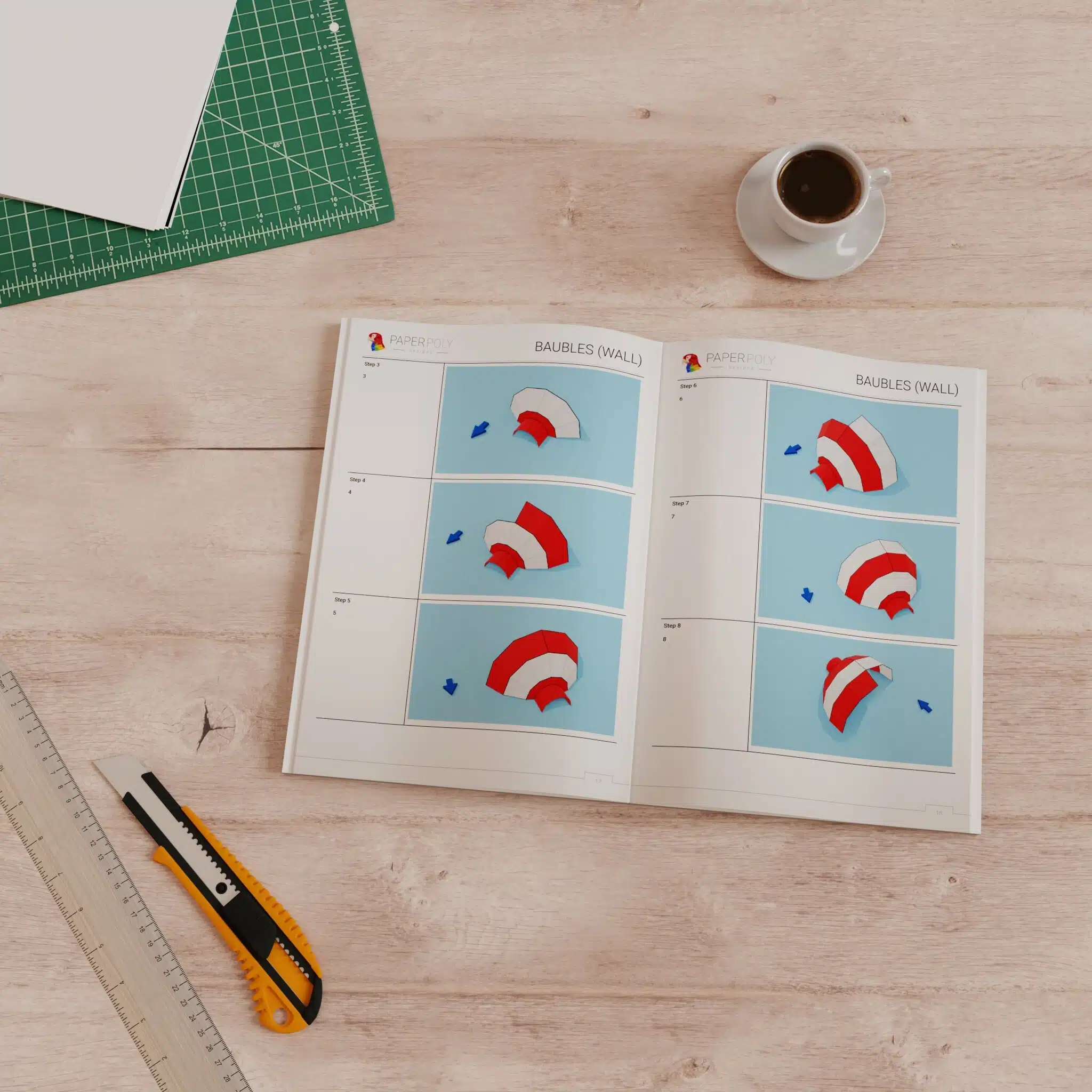Papercraft Boules de Noël en origami papier 3D DIY pour décoration murale de fête, vue 6