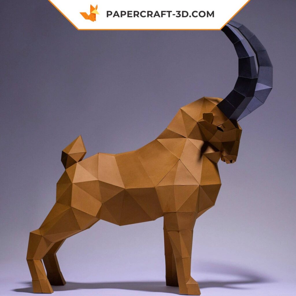 Papercraft cabra-montês em origami 3D