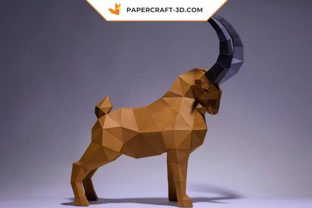 Papercraft Steinbock zum Aufstellen als 3D-Origami, Ansicht 2