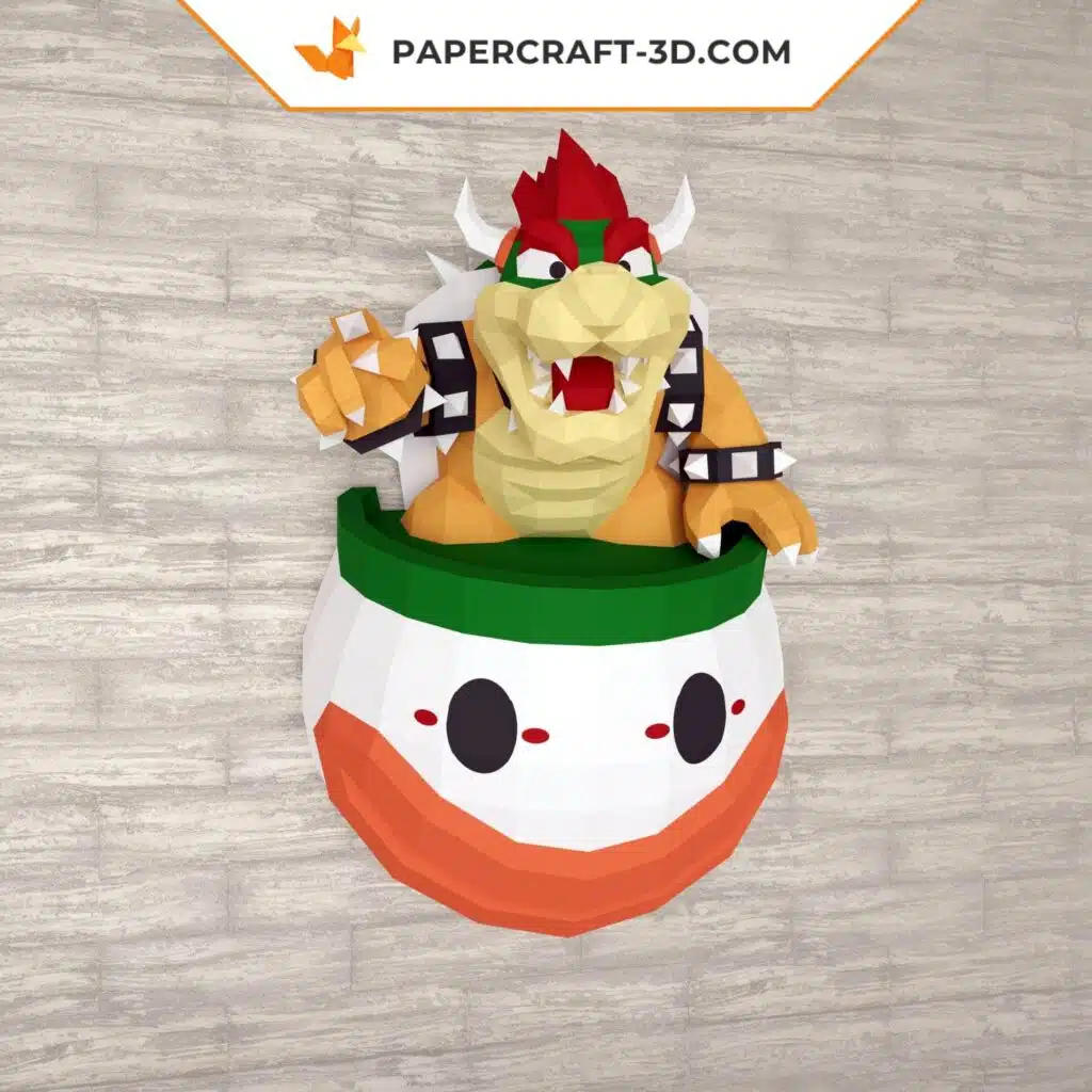 Papercraft di Bowser nella sua nave in origami 3D, dettaglio