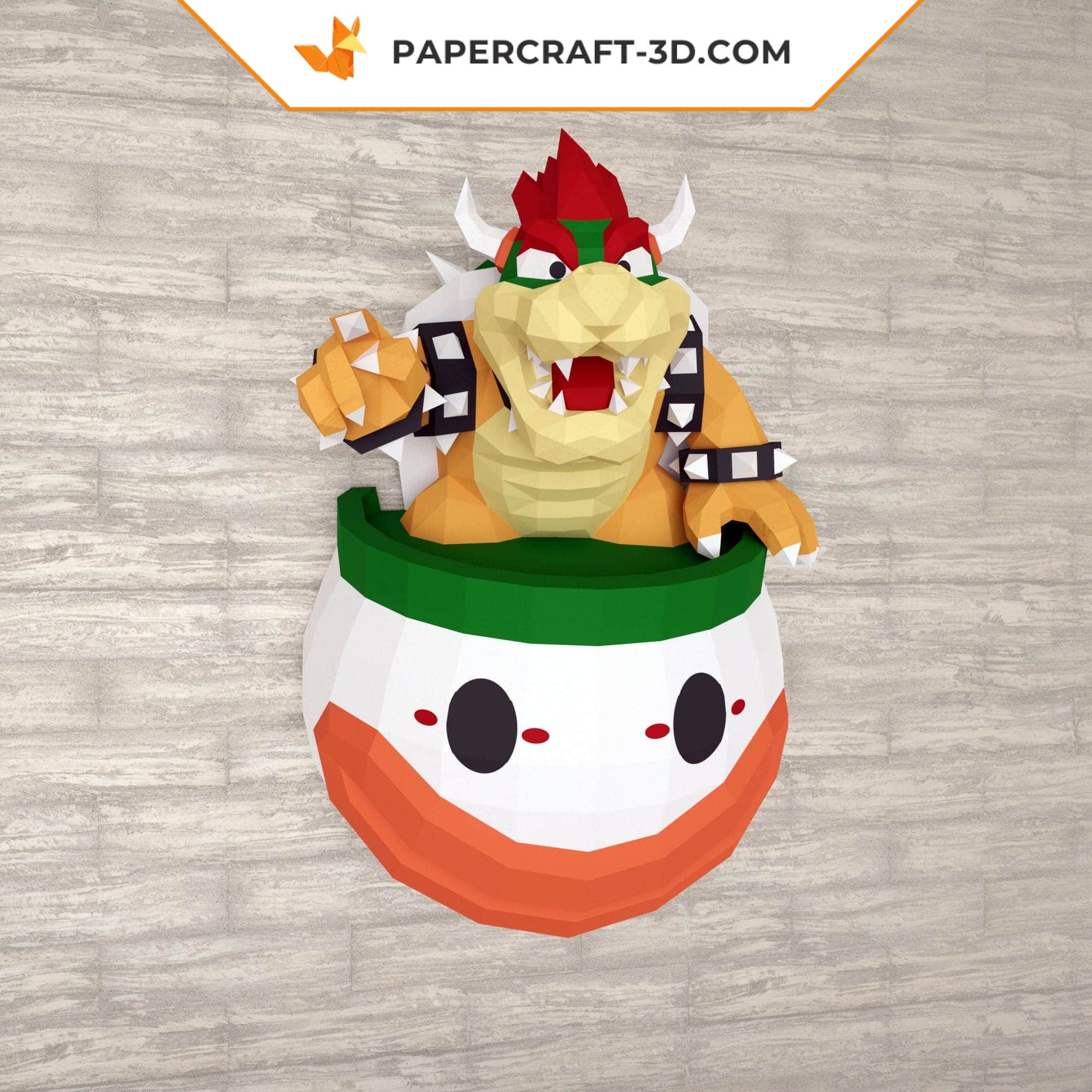 Papercraft of Bowser in his ship in 3D origami