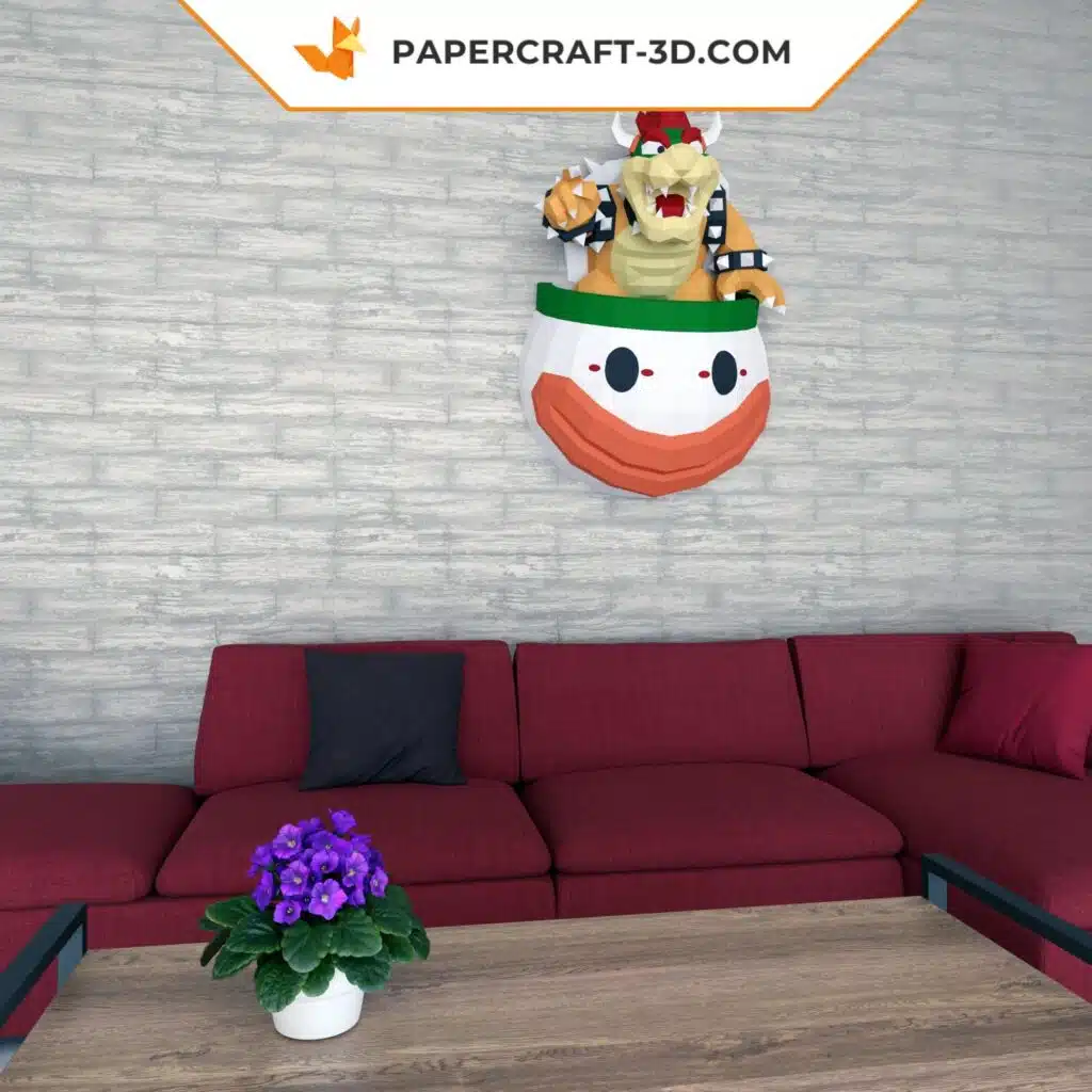 Papercraft di Bowser nella sua nave in origami 3D, modello 3D