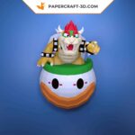 Papercraft of Bowser in his ship in 3D origami