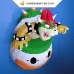 Papercraft di Bowser nella sua nave in origami 3D, vista laterale