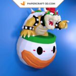 Papercraft of Bowser in his ship in 3D origami