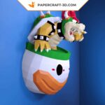 Papercraft of Bowser in his ship in 3D origami