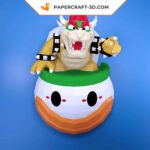 Papercraft of Bowser in his ship in 3D origami