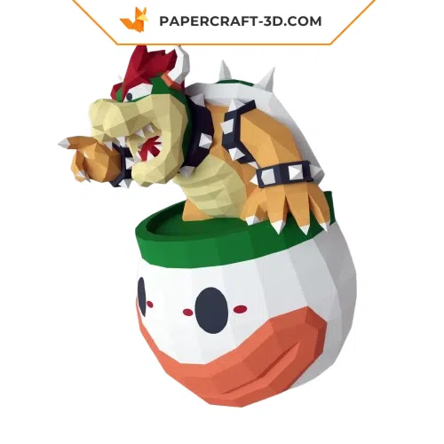 Bowser-Papercraft in seinem Raumschiff als 3D-Origami