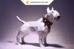 Papercraft bull terrier blanc à collier en origami 3D