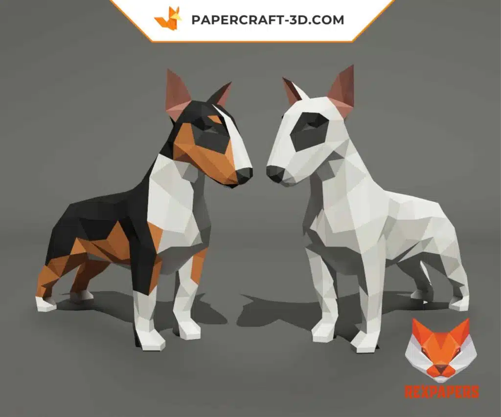 Papercraft Bull Terrier en origami papier 3D