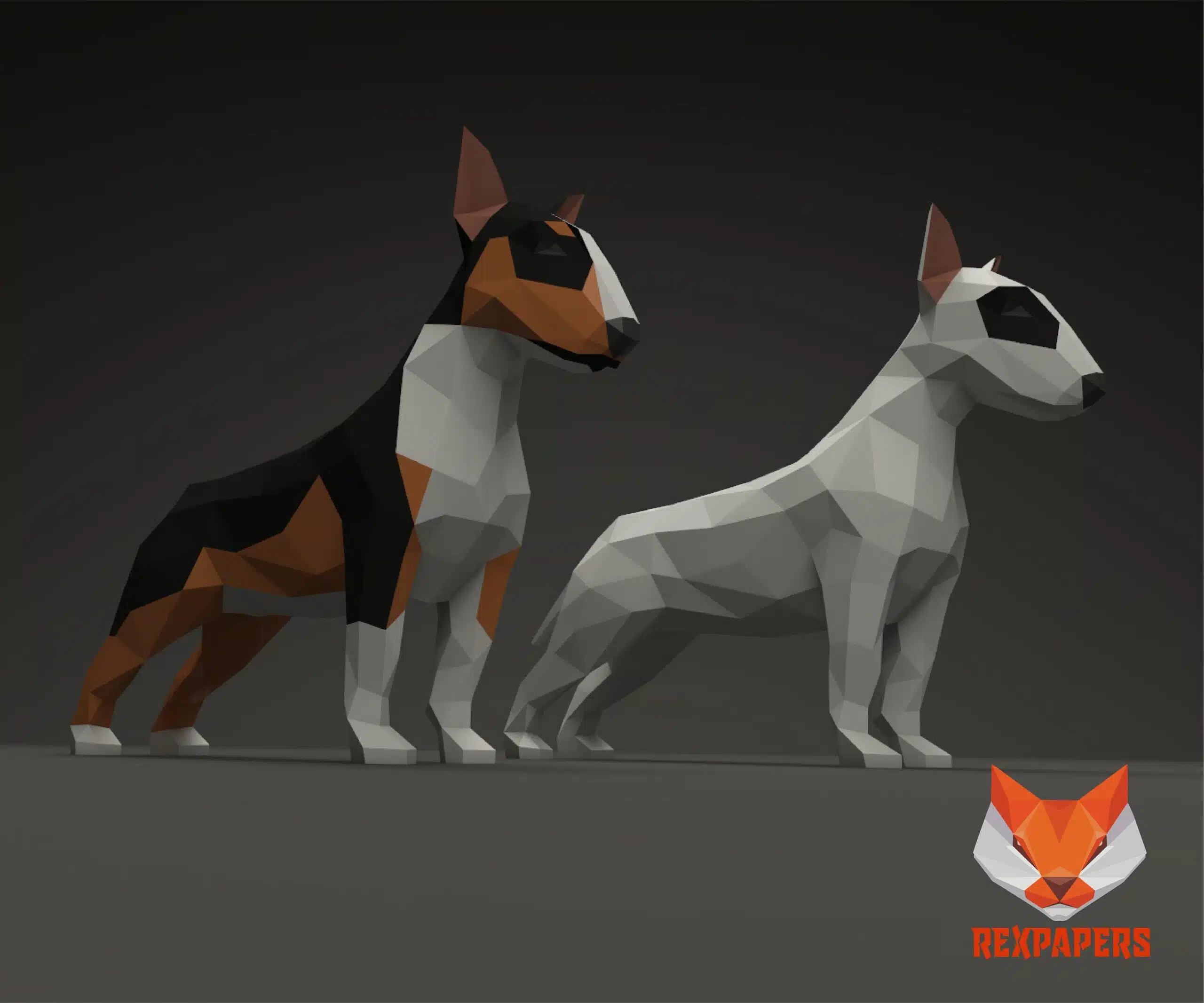 Papercraft Bull Terrier en origami papier 3D, weergave 5