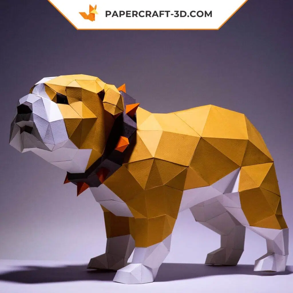 Papercraft bulldog in 3D origami