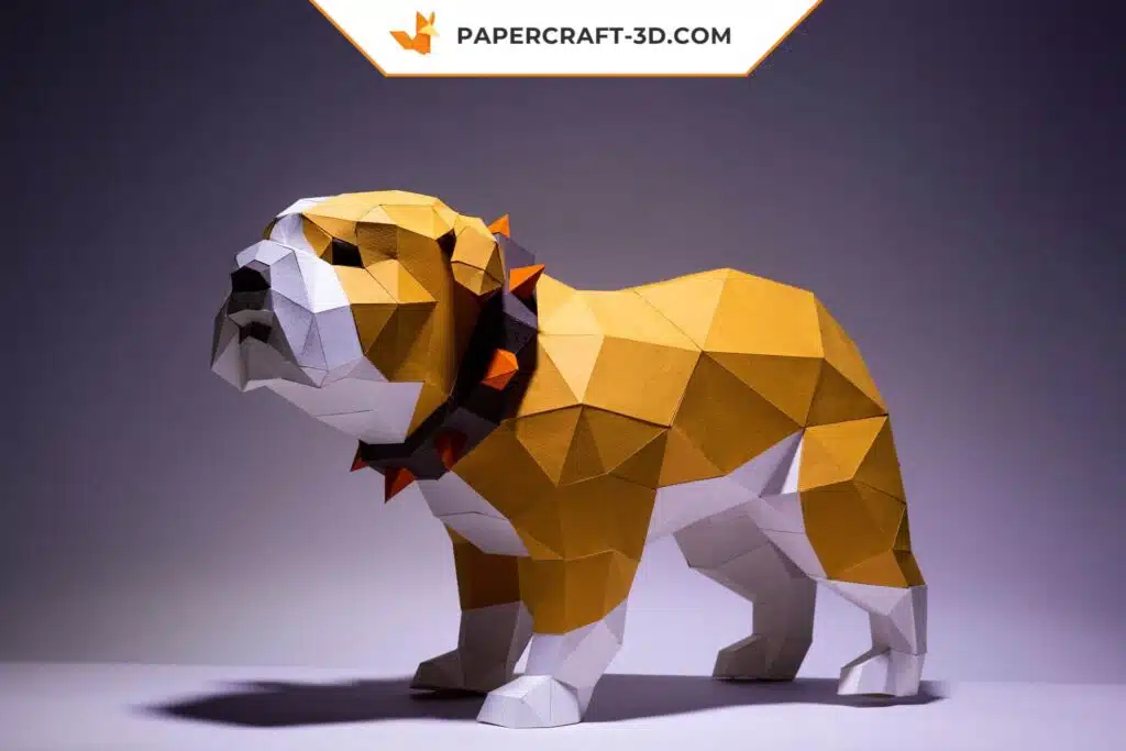 Papercraft Bulldog en origami papier 3D, modèle à télécharger, weergave 2