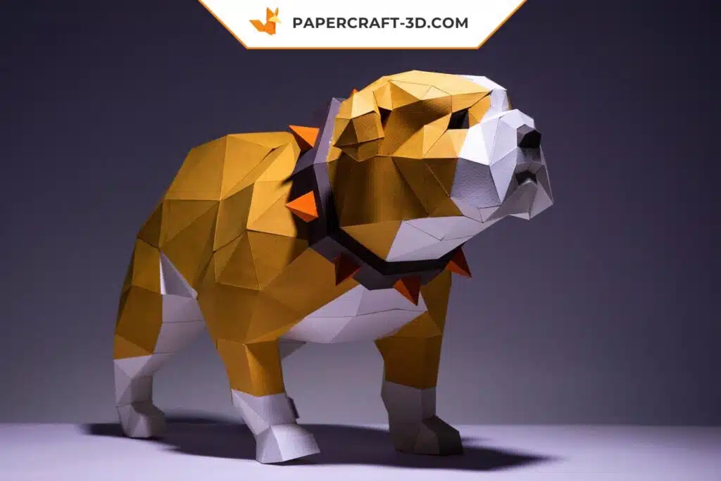Papercraft Bulldog en origami papier 3D, modèle à télécharger, weergave 3