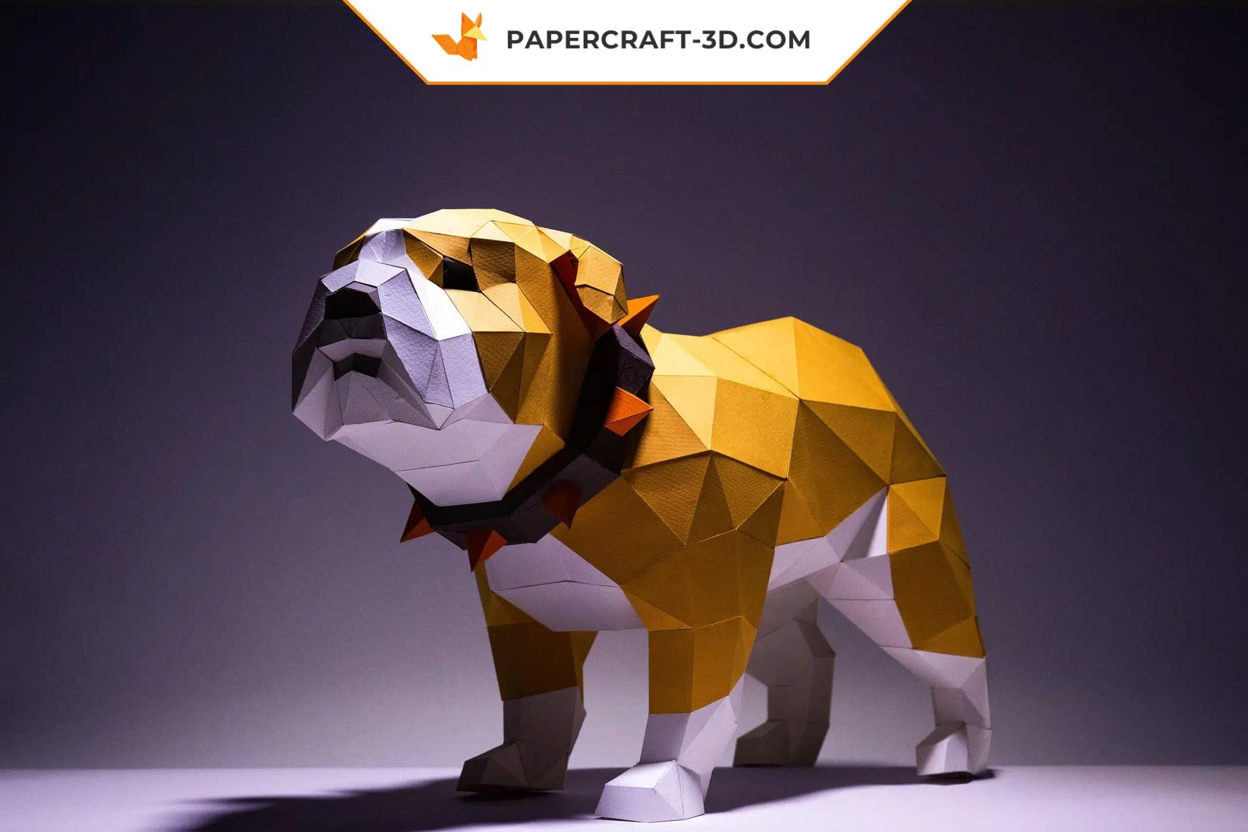 Papercraft Bulldog en origami papier 3D, modèle à télécharger, weergave 4