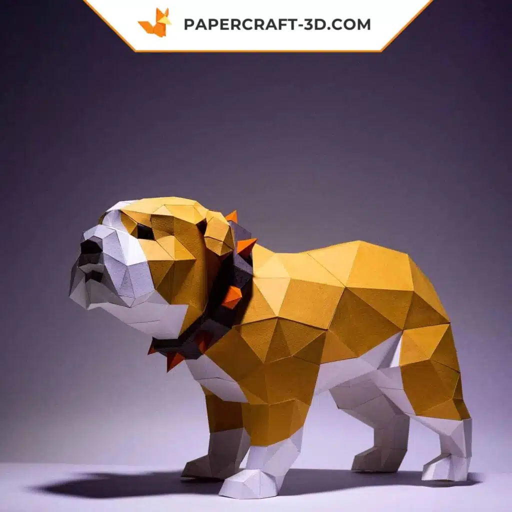 Papercraft de bulldog en origami 3D