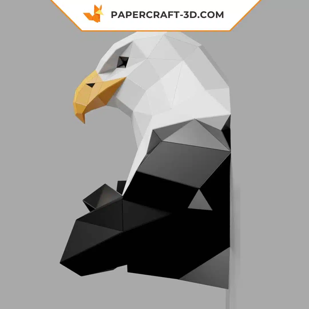 Papercraft buste d&rsquo;aigle royal origami papier 3D, weergave 4