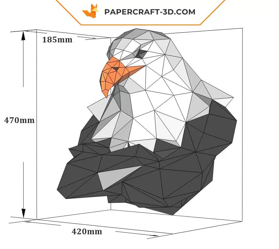 Papercraft buste d&rsquo;aigle royal origami papier 3D, weergave 7