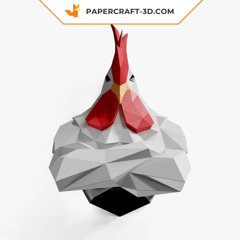 Papercraft buste de coq origami papier 3D, weergave 5