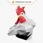 Papercraft buste de coq origami papier 3D, weergave 6