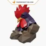 Papercraft buste de coq origami papier 3D, weergave 7