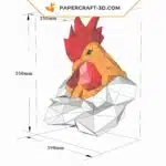 Papercraft buste de coq origami papier 3D, weergave 8