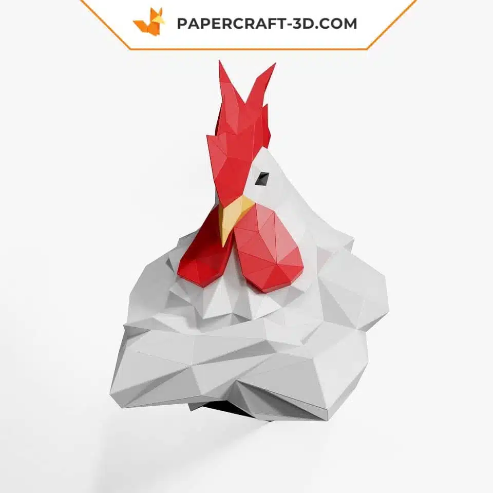 Papercraft busto de gallo en origami