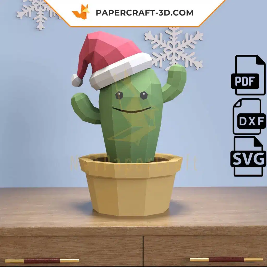 Papercraft cactus di Natale in origami, vista 2