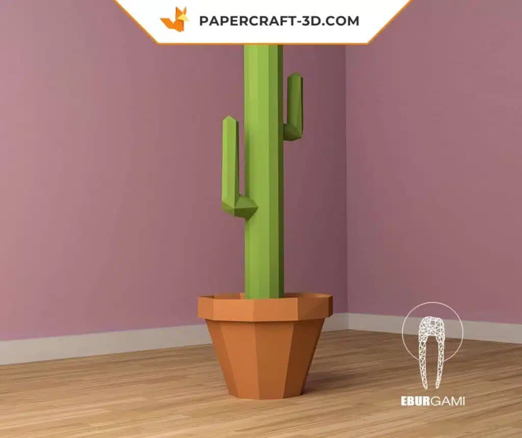 Papercraft di cactus Saguaro XXL in origami 3D, vista 2