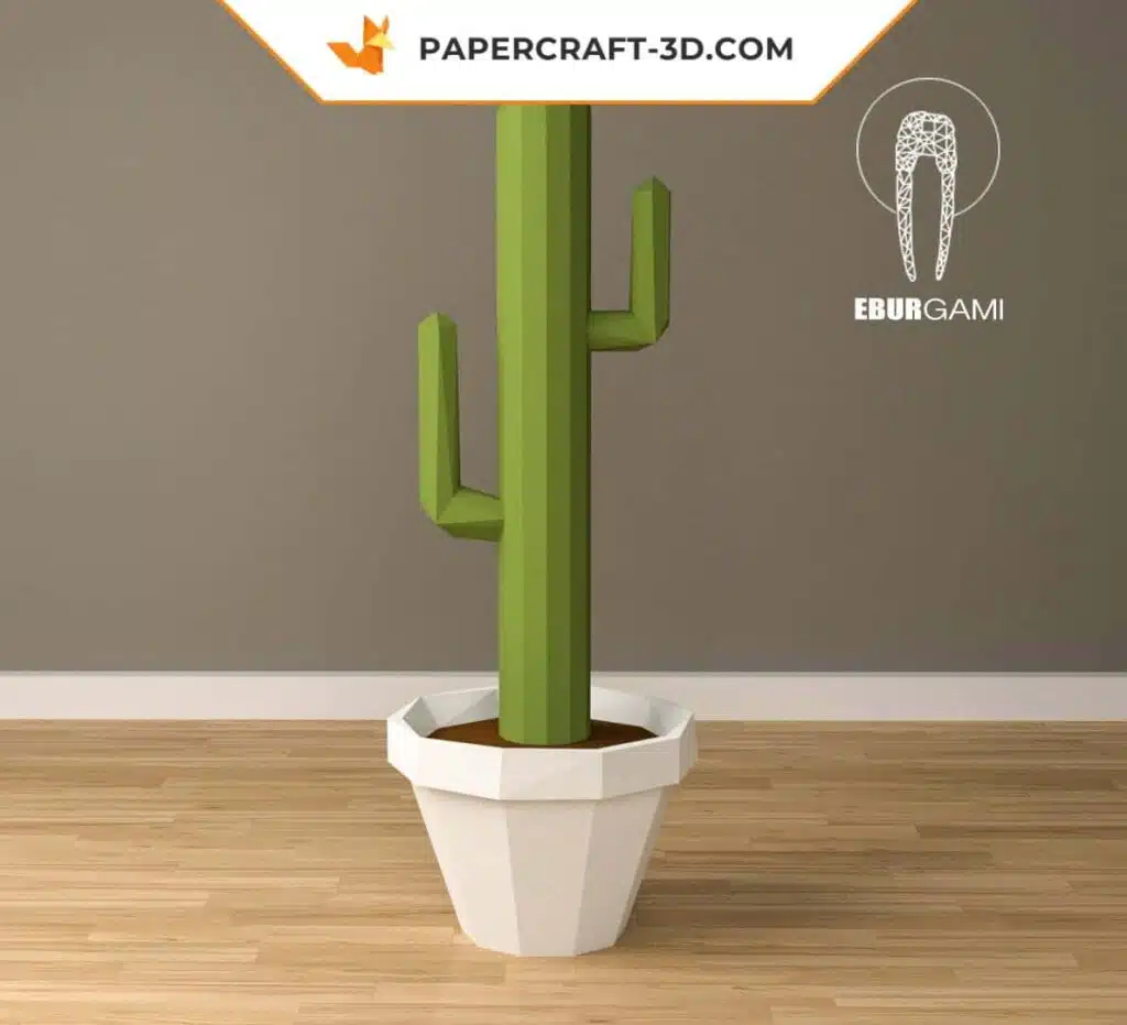 Papercraft di cactus Saguaro XXL in origami 3D, vista 3