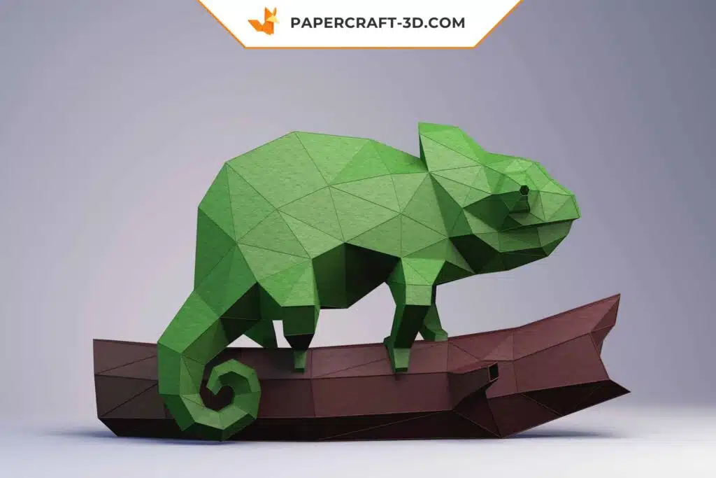 Papercraft Caméléon en papier origami 3D, modèle à télécharger en PDF, weergave 3